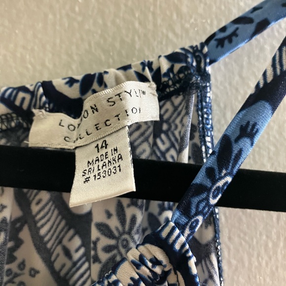 London Style Collection Blue and White Halter Dress size 14 NWT Maxi Length - Picture 4 of 10